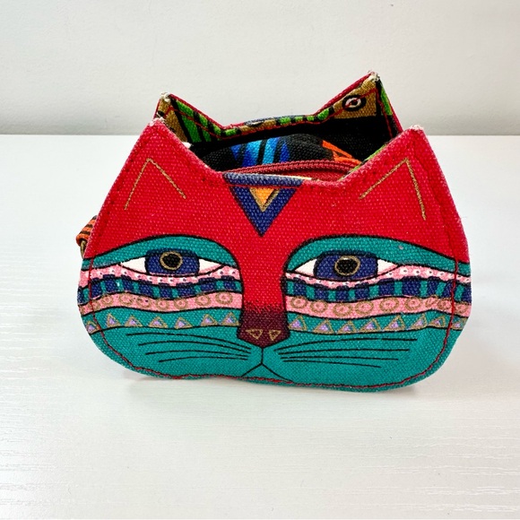 Laurel Burch Canvas Colorful Cat Face Change Purse - Picture 2 of 13
